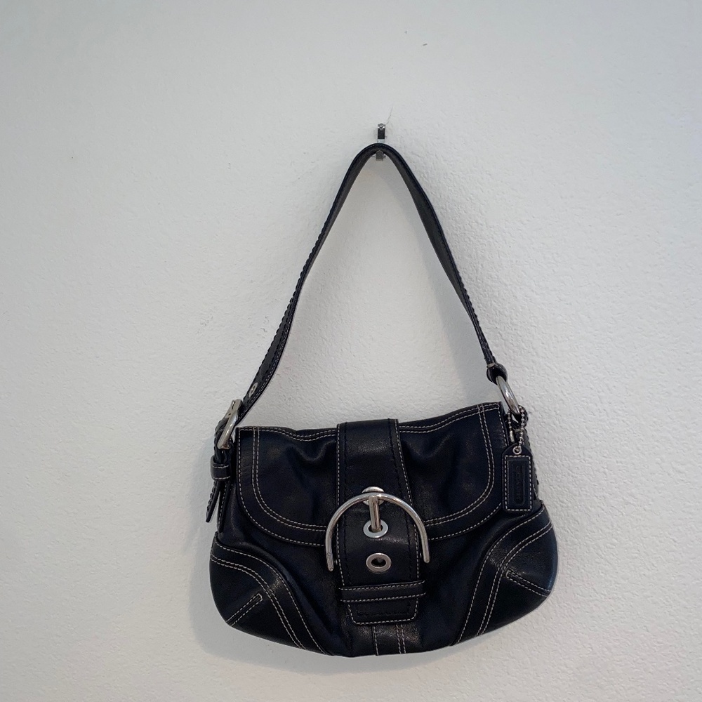 Vintage Black Coach Shoulder Bag with Silver Details